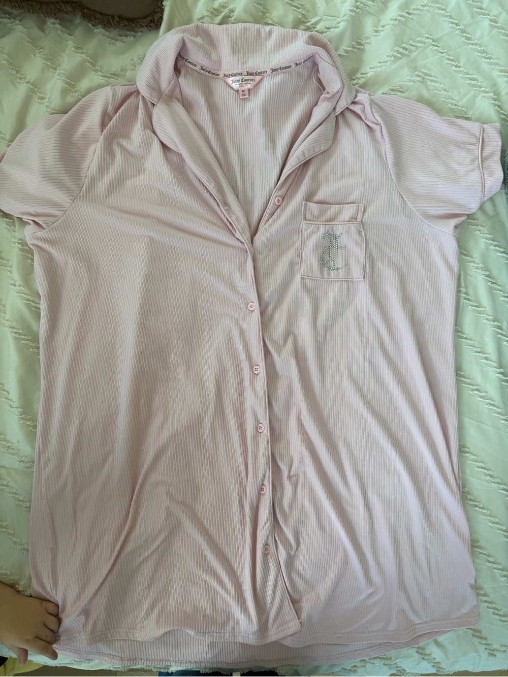 Juicy Couture Pale Pink Short-Sleeve Button-Down Nightshirt